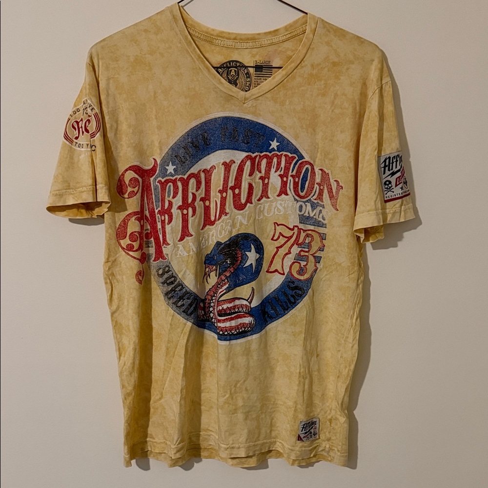 Affliction Men's Vintage Yellow Graphic Tee